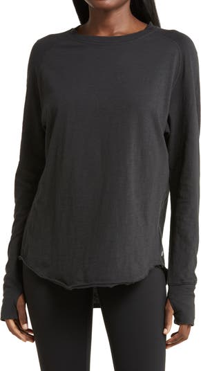 Relaxed Long Sleeve-longsleeve Shirt-black Longsleeve With  Thumbholes-ladies Tops-yoga Long Sleeve-wide Neck Shirt-off the Shoulder  Blouse 