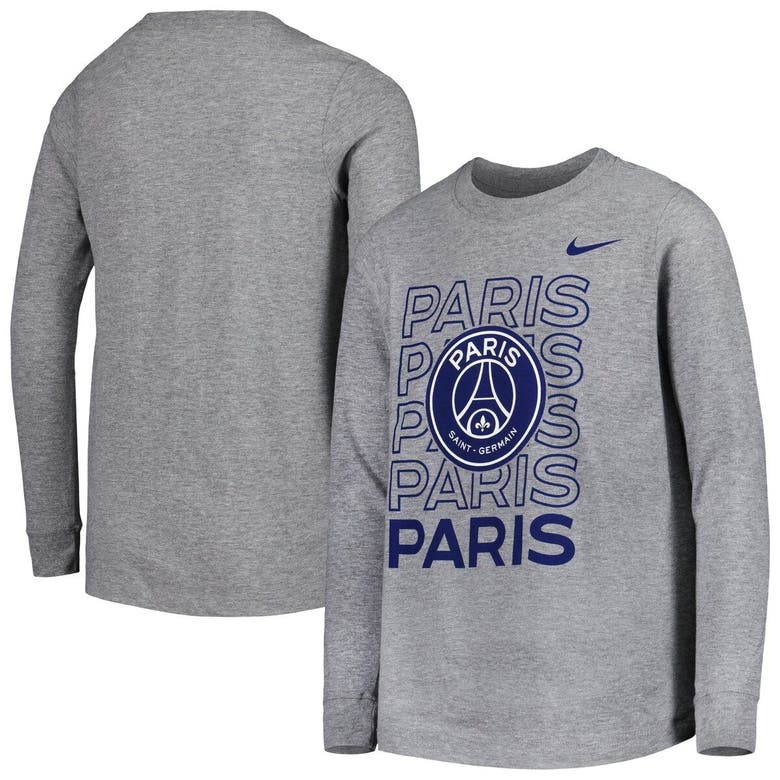 NIKE YOUTH NIKE HEATHER GRAY PARIS SAINT-GERMAIN REPEAT CORE LONG SLEEVE T-SHIRT