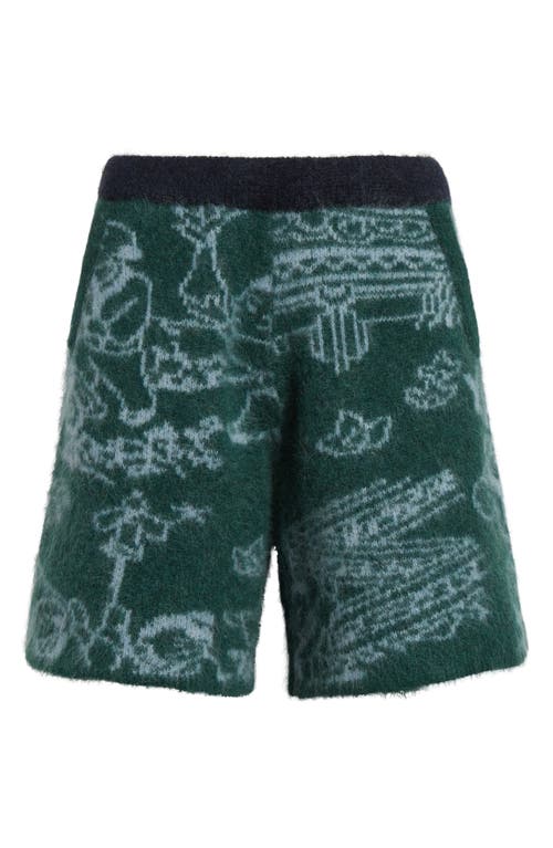 YanYan Fuzzy Laza Alpaca & Wool Blend Shorts in Forest/Sky 