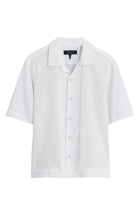 Shop Rag & Bone Avery Short Sleeve Cotton Mesh Button-up Shirt In Ivory