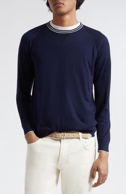 Eleventy Tipped Merino Wool Sweater Denim And White at Nordstrom,