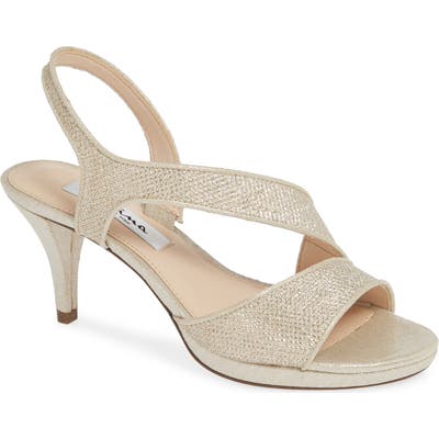 Nina Nasreen Asymmetrical Sandal, Metallic