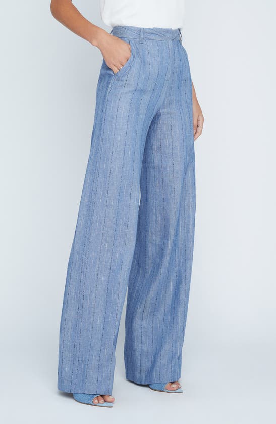 Shop L Agence Livvy Pinstripe Straight Leg Trousers In Slate Blue Pinstripe