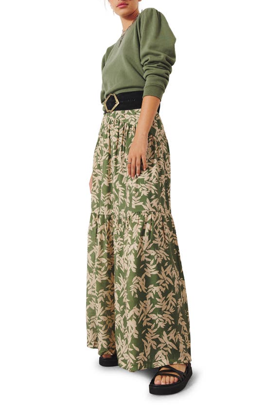 BA&SH TALLY LEAF PRINT TIERED MAXI SKIRT
