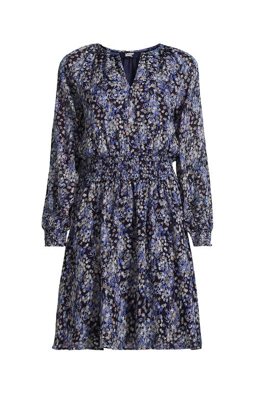 Shop Lands' End Chiffon Clip Dot Dress In Navy/cornflower Star Floral