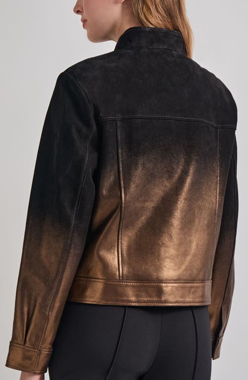 Shop Misook Gradient Suede Trucker Jacket In Black/gold