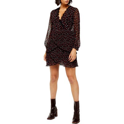 Topshop Pleated Ruffle Floral Dress, US (fits like 0) - Black