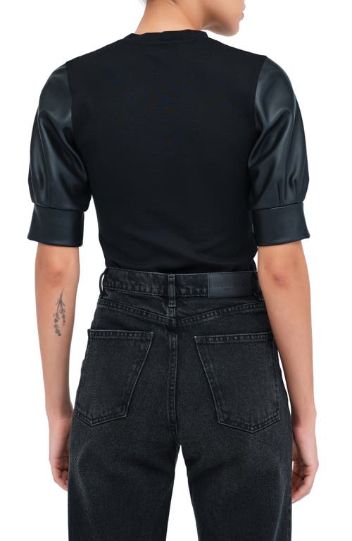 Marcella Trove Faux Leather Sleeve Top In Black
