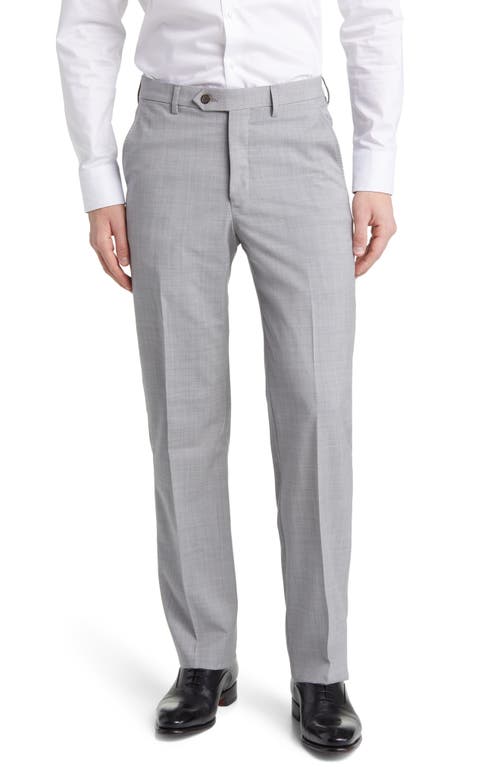 Flat Front Tropical Weight Wool Dress Pants in Light Grey