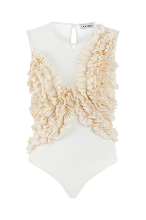 Nocturne Tulle Body with Ruffle Detail in Ecru at Nordstrom, Size X-Small