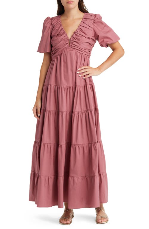 Ruched Tiered Dress in Dark Mauve