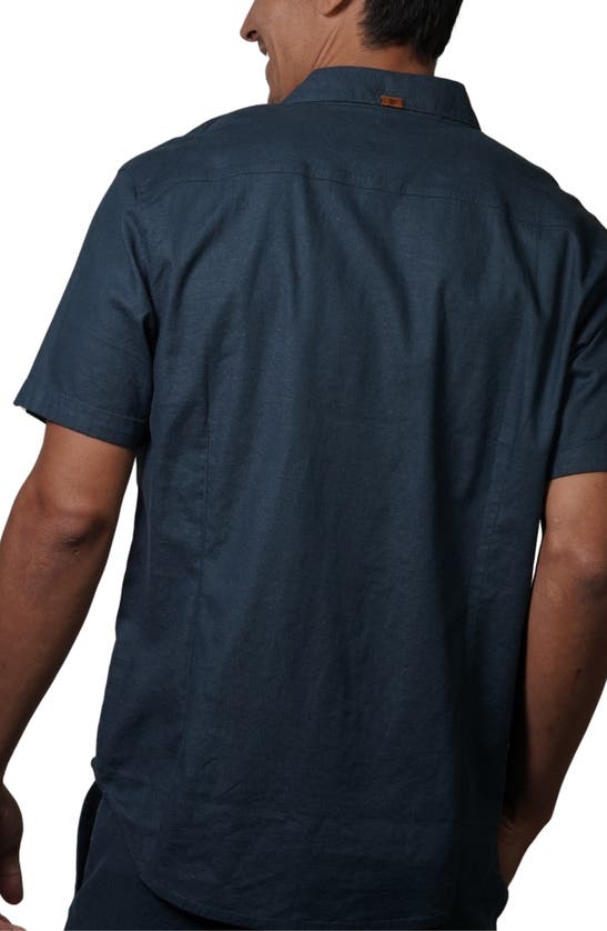 Shop Fundamental Coast Bondi Short Sleeve Linen Blend Button-up Shirt In Maui Blue