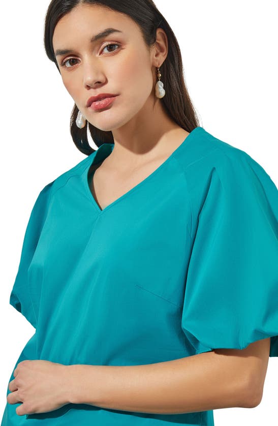 Shop Ming Wang Puff Sleeve Cotton Blend Top In Bermuda