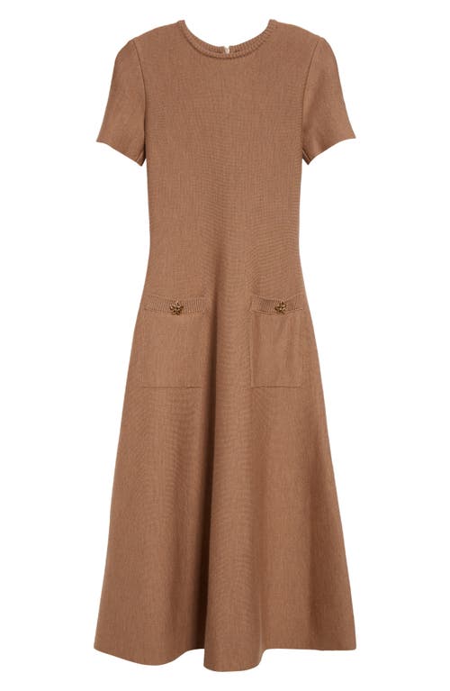 Shop Oscar De La Renta Virgin Wool Blend Sweater Dress In Cafe Au Lait