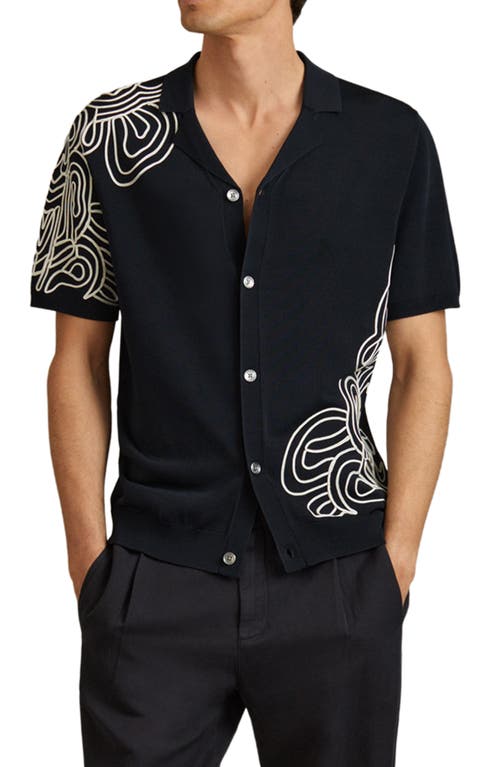 Reiss Romance Embroidered Cardigan Shirt Navy at Nordstrom,