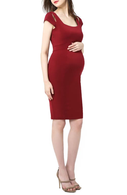 Julie Cold Shoulder Body-Con Maternity Dress in Wine