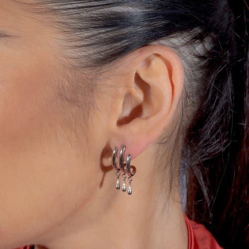 Lucy Quartermaine Waterfall Three Hoop Studs With Drips In Sterling Silver