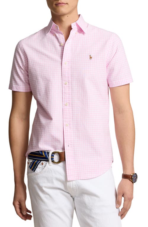 Polo Ralph Lauren Check Cotton Short Sleeve Button-Down Shirt in Pink/White at Nordstrom, Size Xx-Large