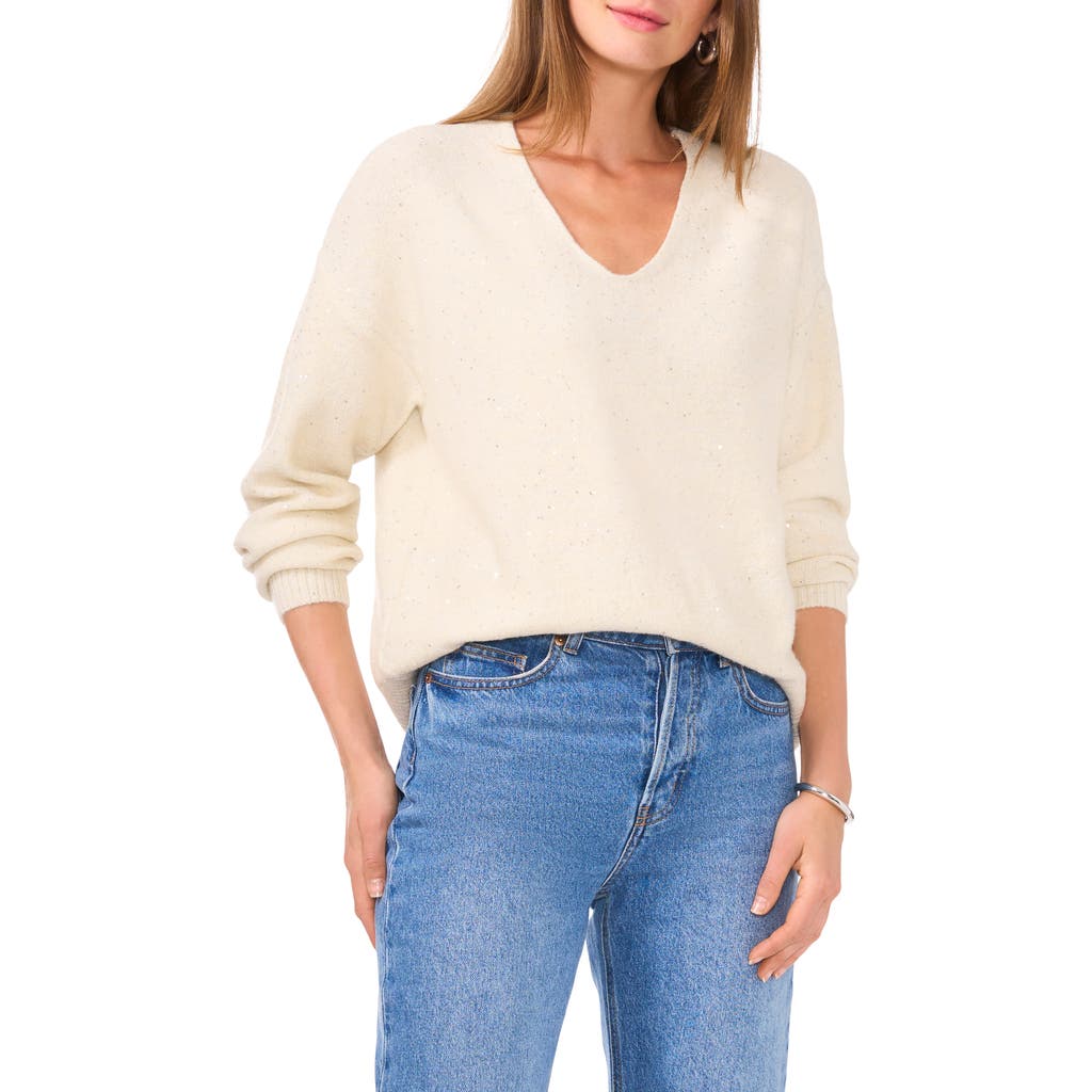 VINCE CAMUTO VINCE CAMUTO SEQUIN DETAIL V-NECK SWEATER