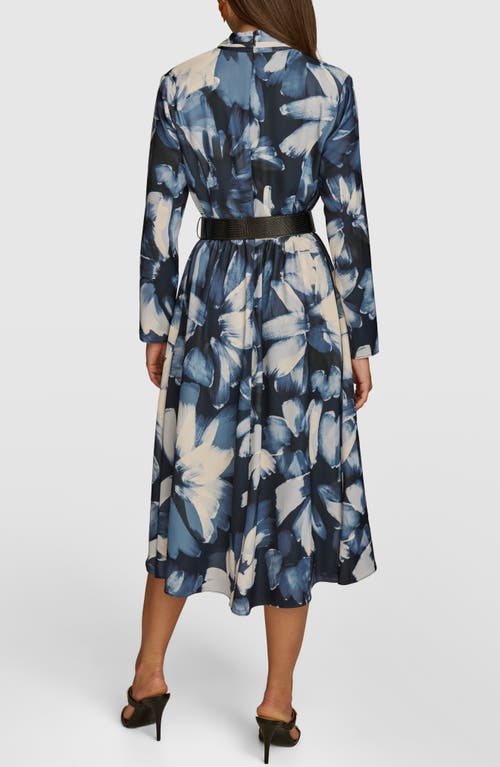 Donna Karan New York Floral Print Belted Long Sleeve Midi Dress In Nightfall Multi
