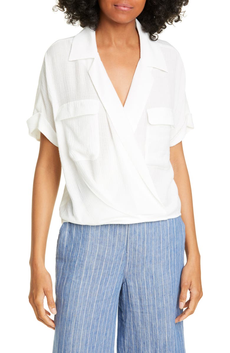 BROCHU WALKER Josie Faux Wrap Blouse, Main, color, SALT WHITE