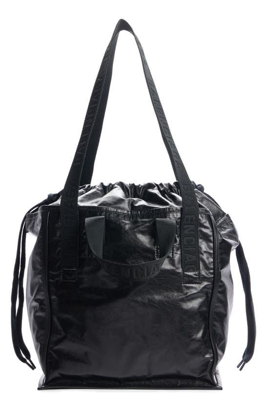 Shop Balenciaga Medium Calfskin Leather Cargo Tote In Black