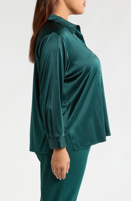 Shop Eileen Fisher Classic Collar Stretch Silk Button-up Shirt In Fir