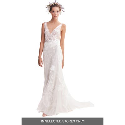Willowby Honor Lace & Tulle Trumpet Wedding Dress, Size - Ivory