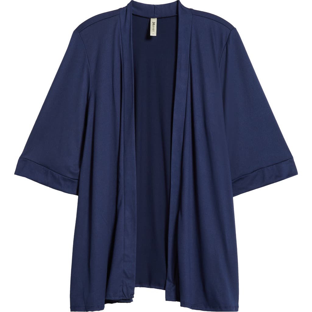 24seven Comfort Apparel Plus Size Elbow Length Open Front Cardigan Sweater In Navy