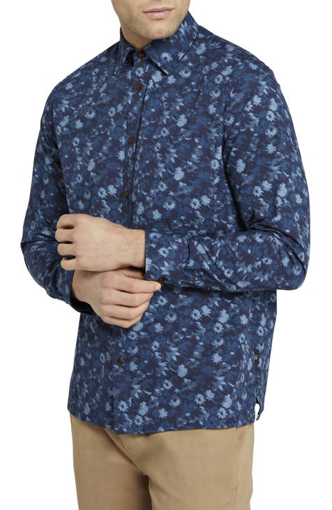 Ted Baker Long Sleeve Floral Print Shirt in Blue for Men