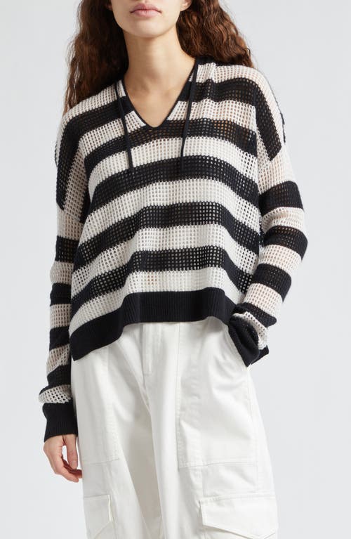 ATM Anthony Thomas Melillo Stripe Sheer Cashmere Hoodie Black /Salt Grey at Nordstrom,