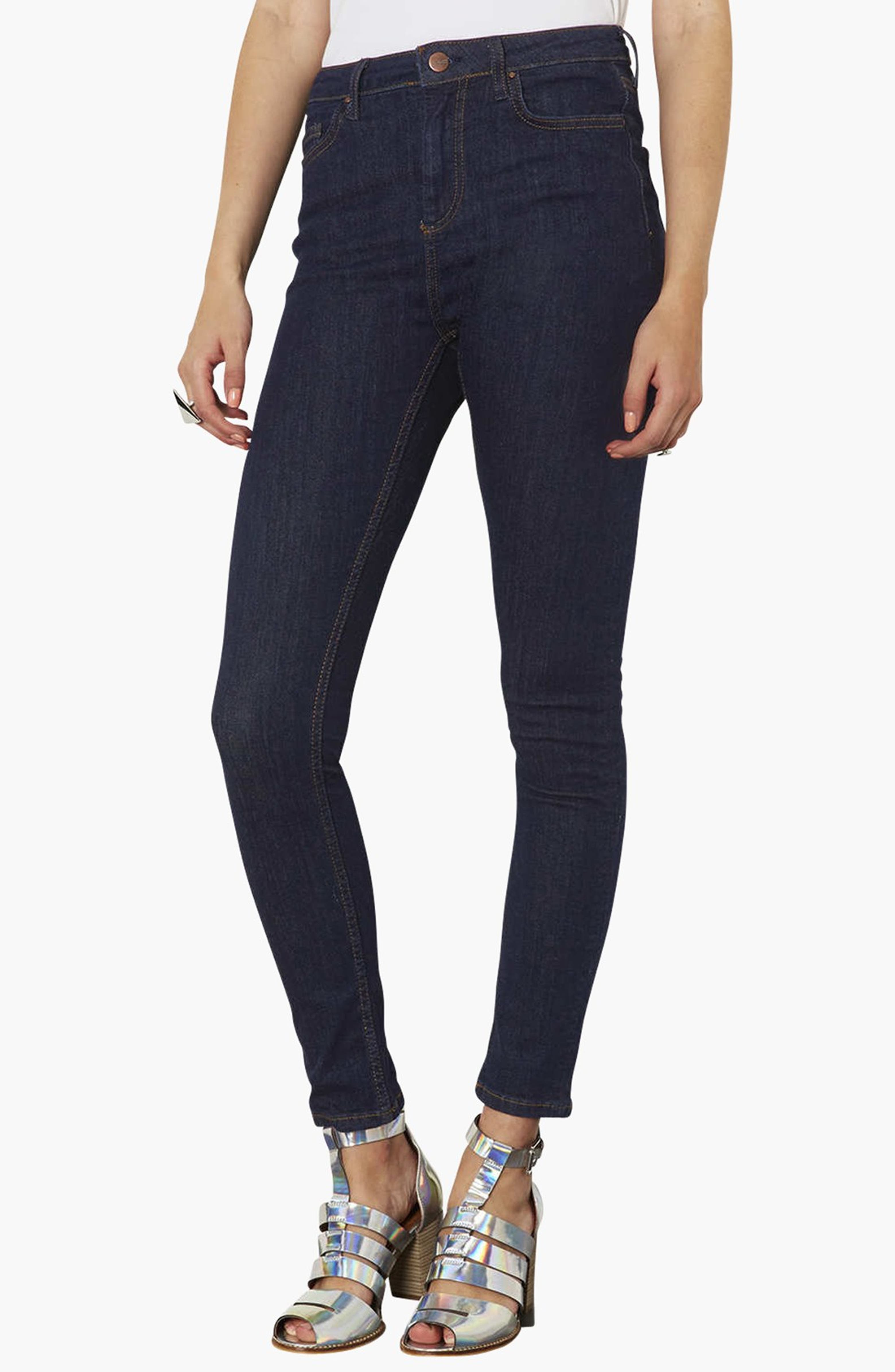 Topshop Moto 'Jamie' High Rise Skinny Jeans (Blue) (Regular, Short ...