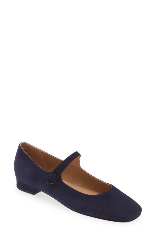 Square Toe Mary Jane Flat in Blue Suede