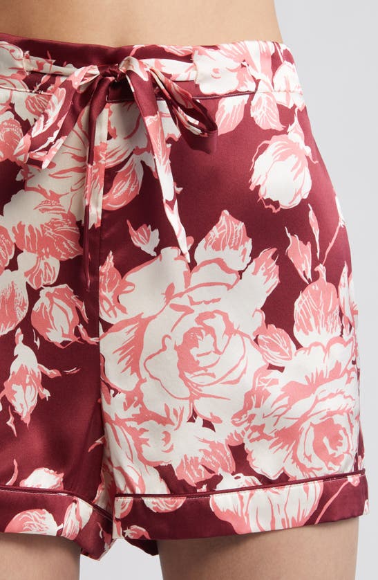 Shop Liberty London Classic Floral Silk Satin Short Pajamas In Burgundy
