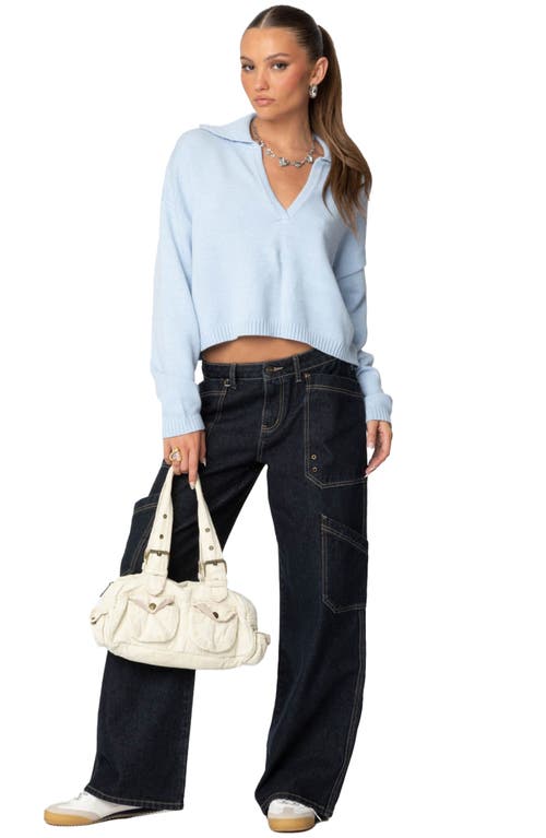 Shop Edikted Marcie Oversize Crop Sweater In Light-blue