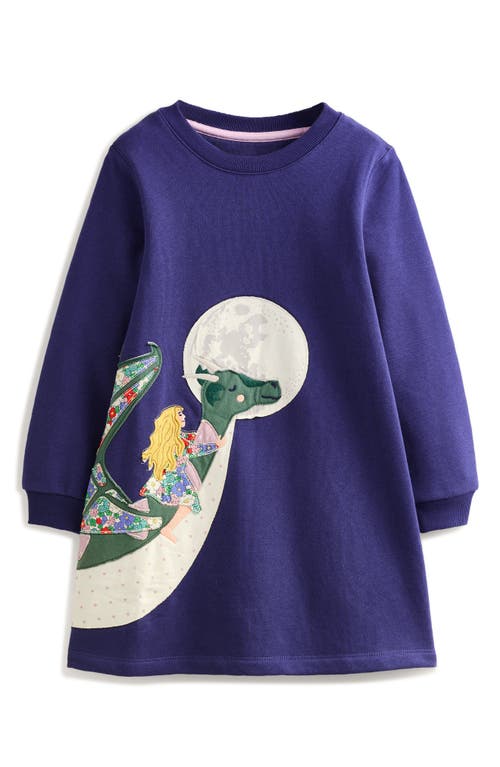 Mini Boden Kids' Appliqué Long Sleeve Sweatshirt Dress Navy Dragons at Nordstrom,