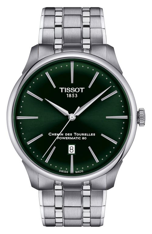 Shop Tissot Chemin Des Tourelles Powermatic 80 Bracelet Watch, 42mm In Steel/green