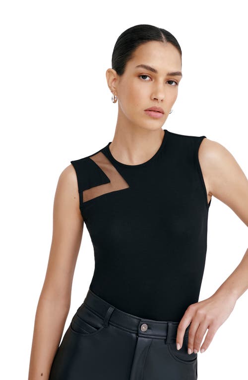 Marcella Emma Mesh Cutout Sleeveless Bodysuit In Black