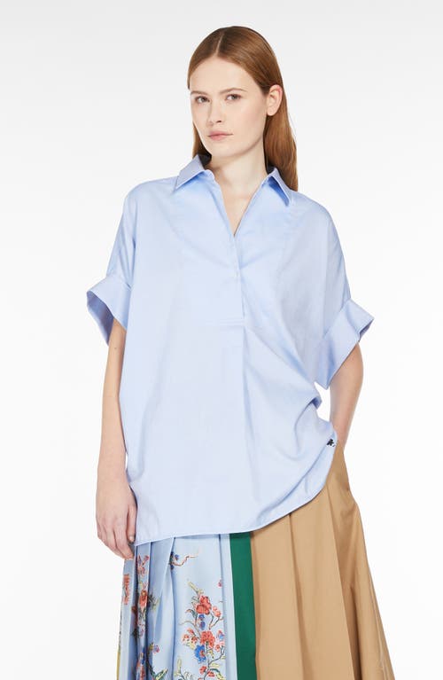 Shop Weekend Max Mara Brema Short Sleeve Cotton Button-up Shirt In Light Blue