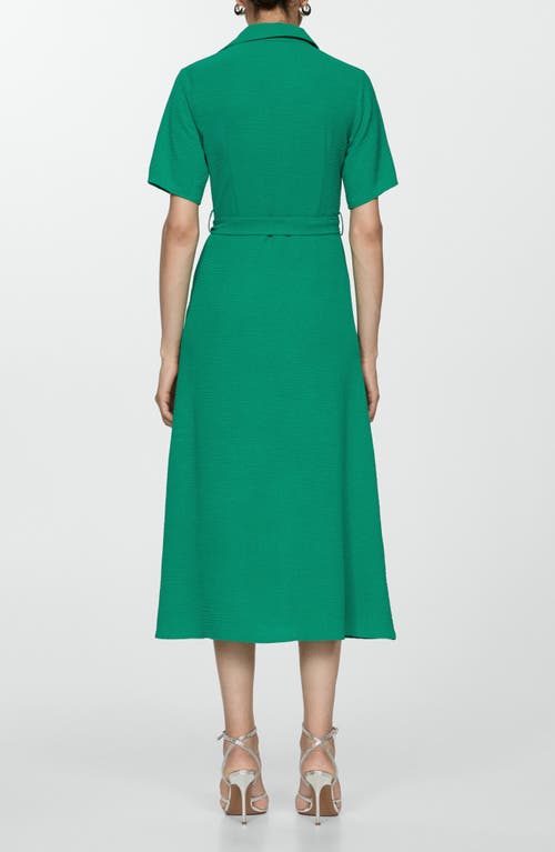 Shop Mango Belted Midi Shirtdress In Emerald Green