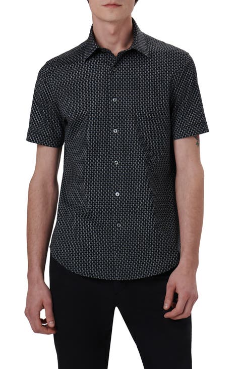 OoohCotton® Dot Print Short Sleeve Button-Up Shirt