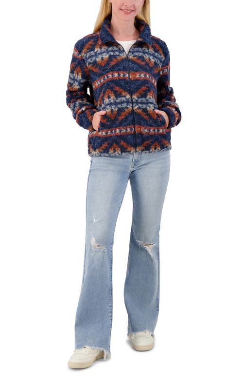 Lucky Brand Patterned High Pile Fleece Jacket In Blue Combo