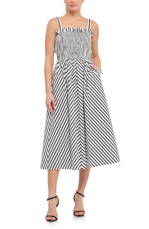 English factory smocked hot sale stripe midi dress