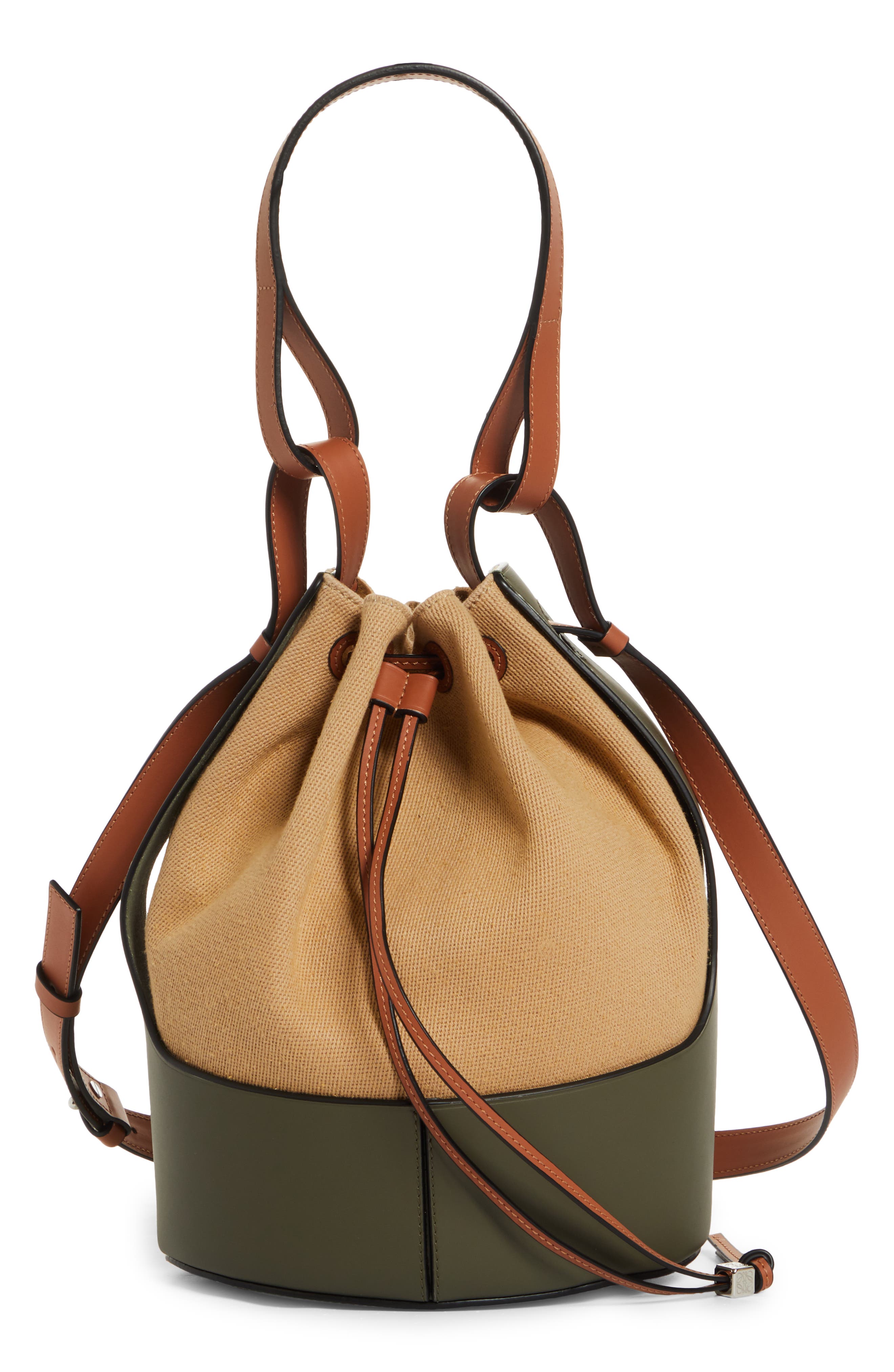 Loewe Balloon Canvas & Leather Bucket Bag in Creta/green