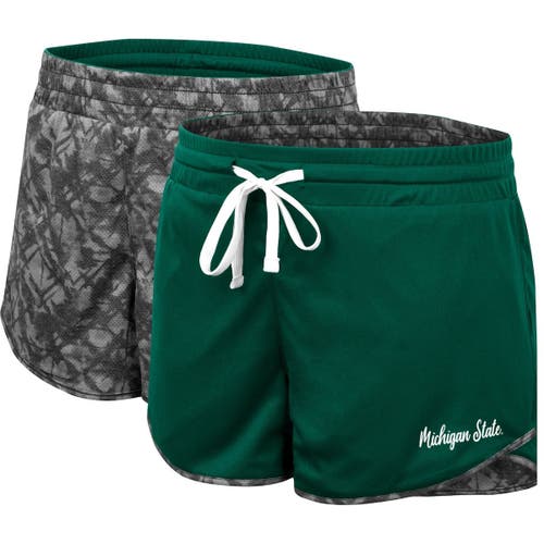Women's Colosseum Green/Charcoal Michigan State Spartans Fun Stuff Reversible Shorts