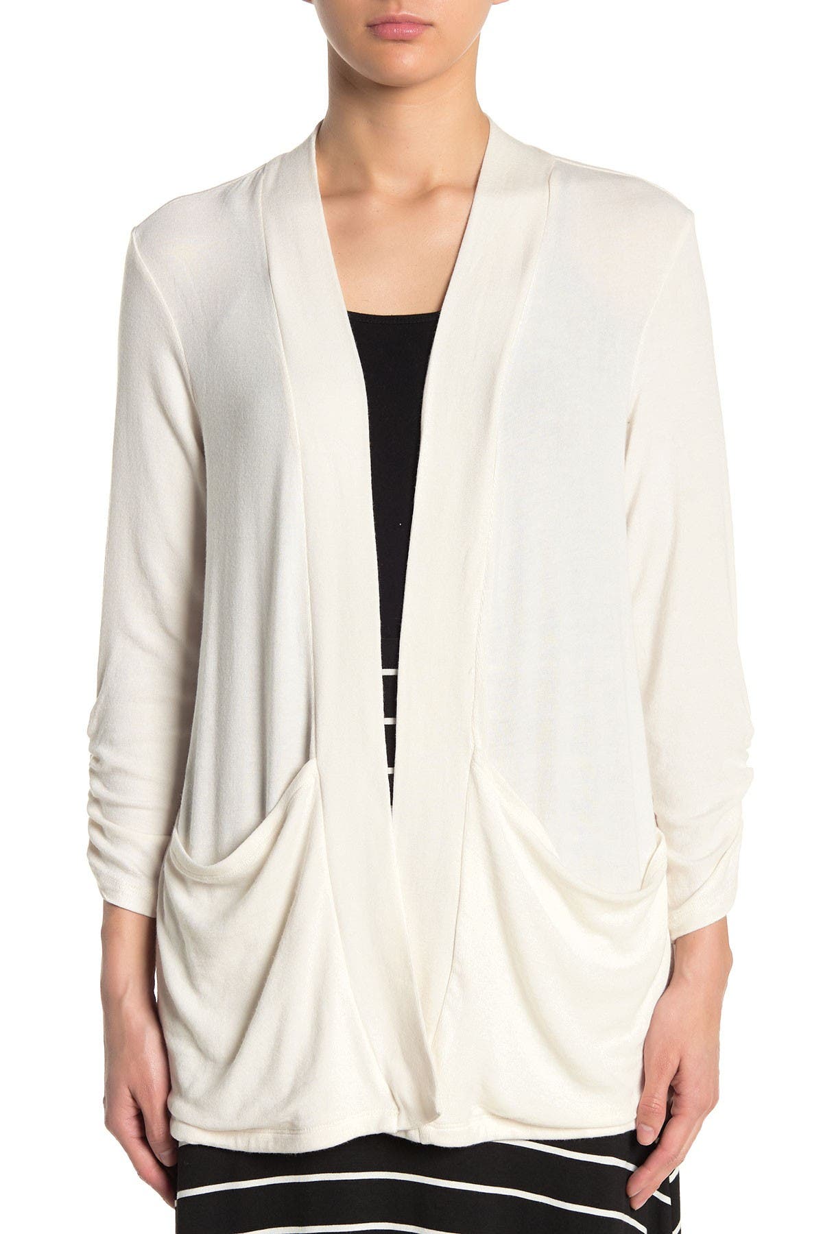 bobeau ruched sleeve cardigan