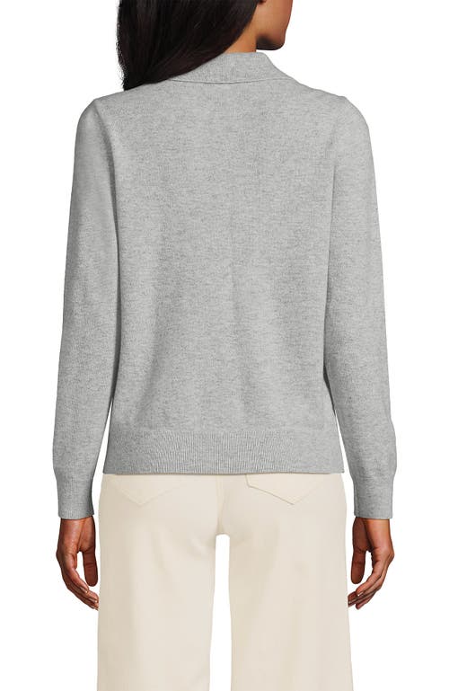 Shop Lands' End Cashmere Johnny Collar Sweater In Light Gray Heather