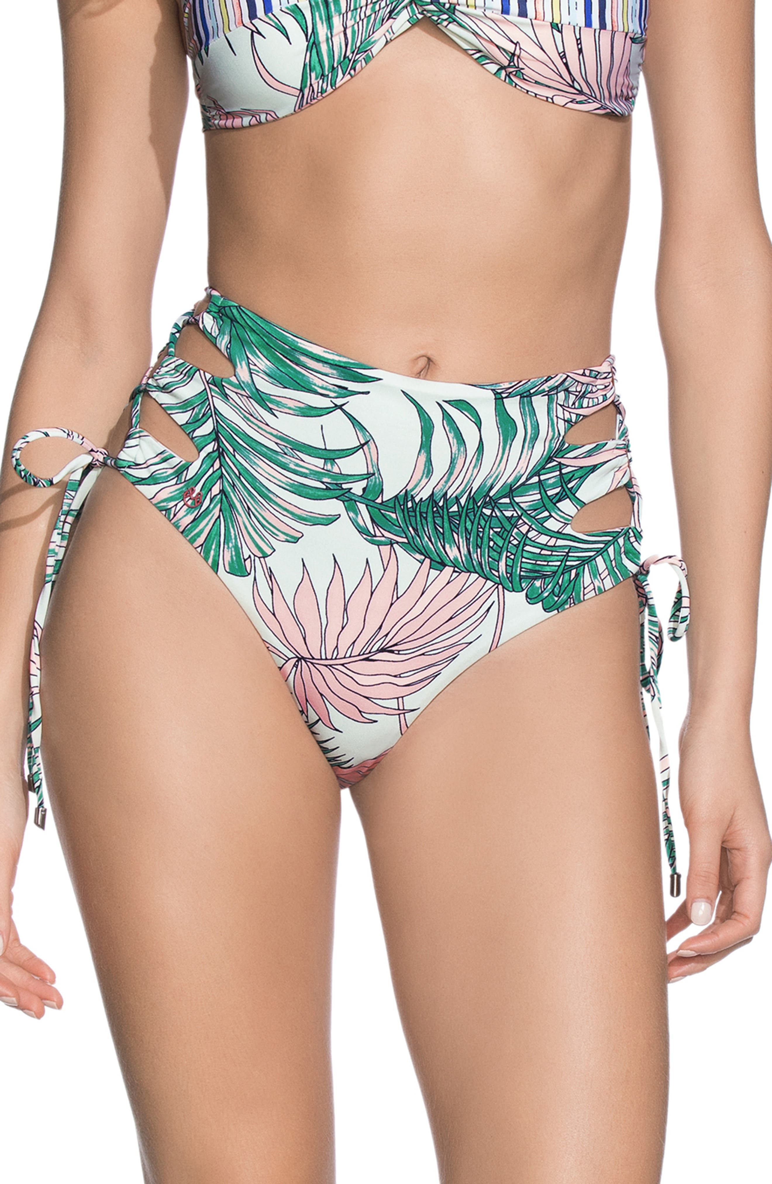 Maaji Bahamas Sunset High Waist Reversible Bikini Bottoms, Blue/green