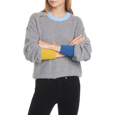 Veronica Beard Nelda Contrast Trim Merino Wool & Cashmere Sweater, Grey