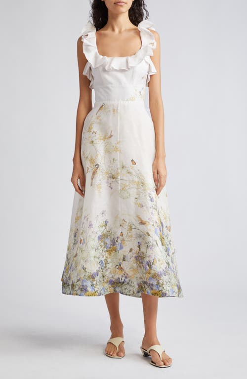 Zimmermann Harmony Butterfly Floral Linen & Silk Midi Dress Citrus Butterflies at Nordstrom,